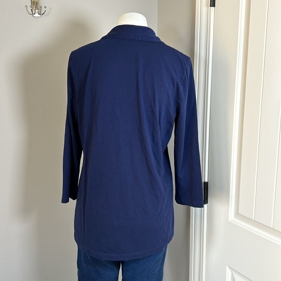 Lilly Pulitzer Shirt Ansley Polo Top True Navy Blue Button Placket Pima Cotton L - Picture 4 of 10